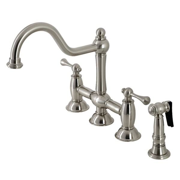 KS3798BLBS Restoration Bridge Kitchen Faucet W/ Brass Sprayer, Nickel